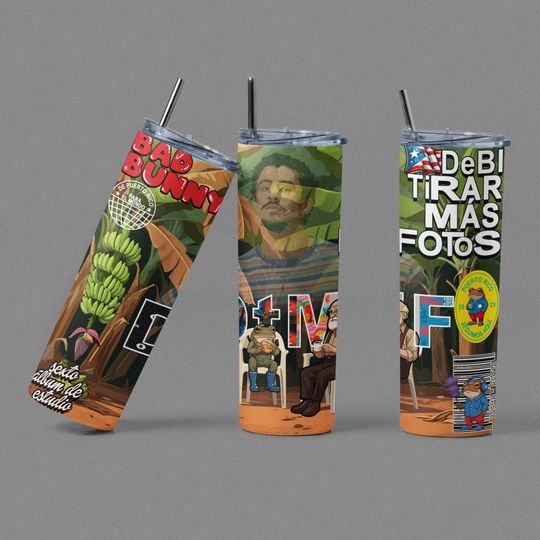 Discover Bad Bunny Tumbler with Lid and Straw, Gifts for Fan