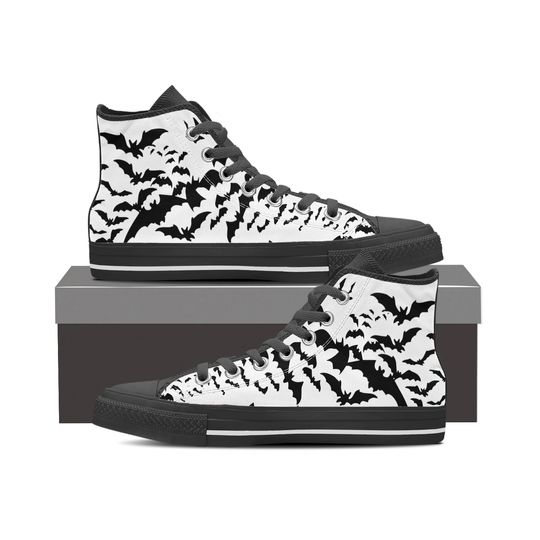 Discover Mens Goth Shoes Bat Pattern Sneakers Batty Creepy Dark Aesthetic Footwear Alt Edgy Black White Vampire Gothic High Tops