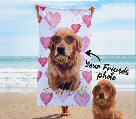 Discover Portrait  Pet Beach Towel Pet Photo + Name Custom Dog Personalized Dog