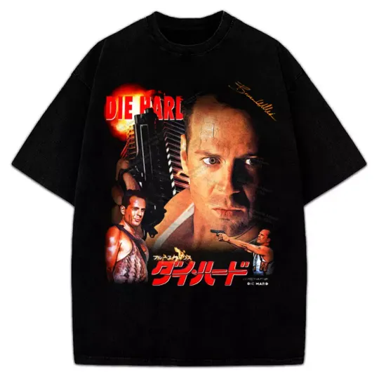 Discover Die Hard Movie Bruce Willis John McClane Vintage Style Graphic Design T-Shirt