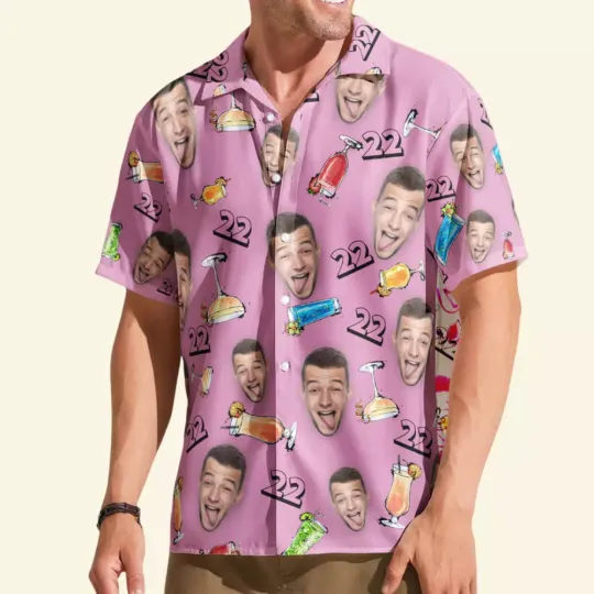 Discover Custom Photo Birthday Party Drinks Face Funny Personalized Hawaiian Shirt