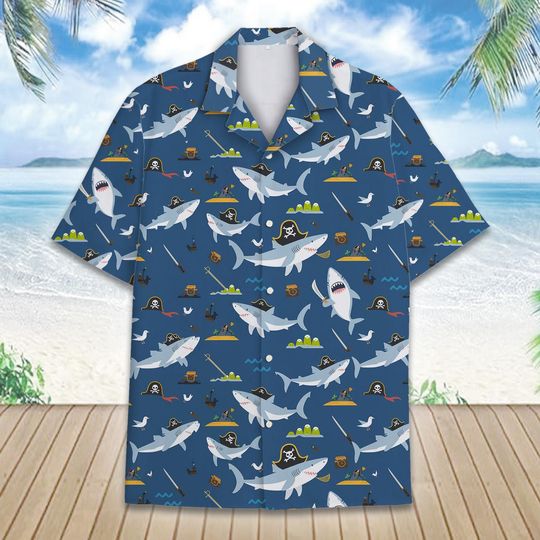 Discover Pirate Hawaiian Shirt For Men Women Youth, Funny Shark Shirt Men Summer Beach