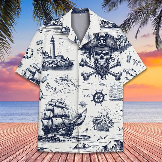 Discover Vintage Pirate Skull Hawaiian Shirt For Men Women Youth, Pirate Shirt