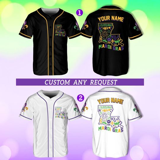Discover Personalized Mardi Gras Baseball Jersey, Custom Name Mardi Gras Baseball Jersey, Mardi Gras Carnival Jersey