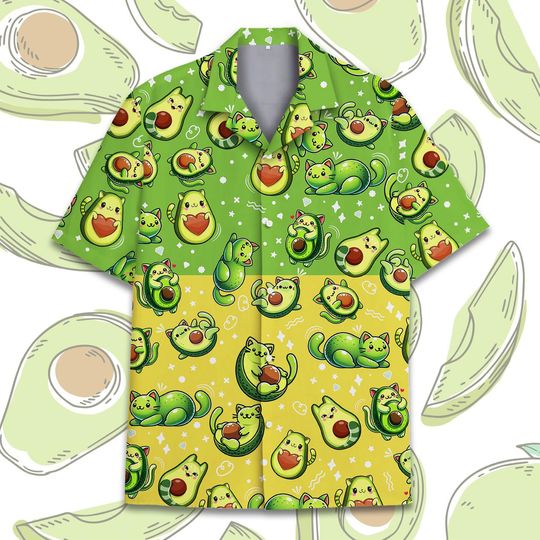Discover Cute Avocado Cat Hawaiian Shirt Men Women Youth, Fun & Colorful Cat