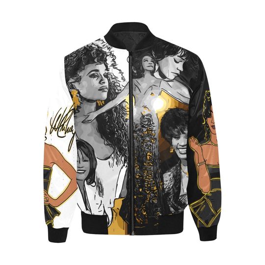Discover Whitney Houston Quilted Inline Black and White Bomber Jacket