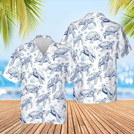 Discover Sea Turtle Hawaiian Shirt, Aloha Summer Beach Button Up Shirt, Florida Sea Turtle Lover Shirt