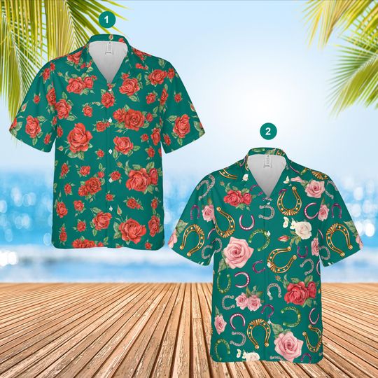 Discover Kentucky Derby Hawaiian Shirt, Horseshoe And Roses Button Up Shirt, Churchill Downs Horse Racing Shirt