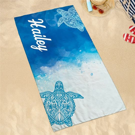 Discover Sand-Free Personalized Tropical Turtle Beach Towel, personalized kids towel