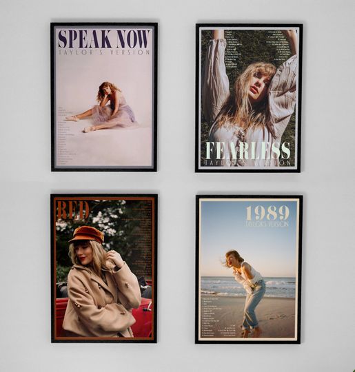 Discover Album Covers Poster - Fearless, Speak Now, Red and 1989
