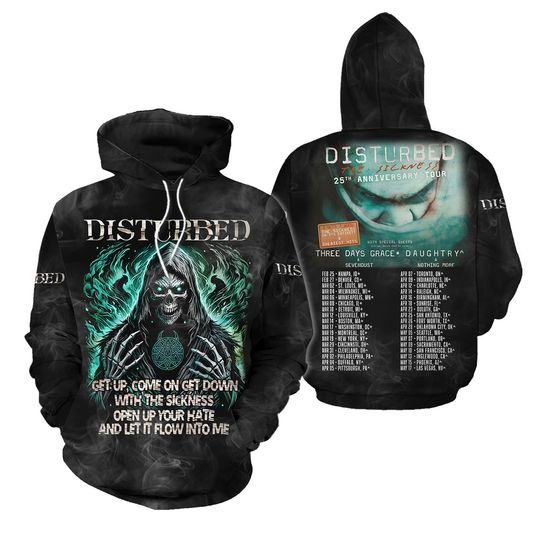Discover Disturbed 2025 Tour Date 3D Printed Hoodie, Unisex All Size