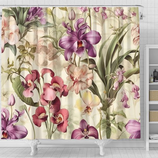 Discover Vintage Orchid Wildflowers Shower Curtain