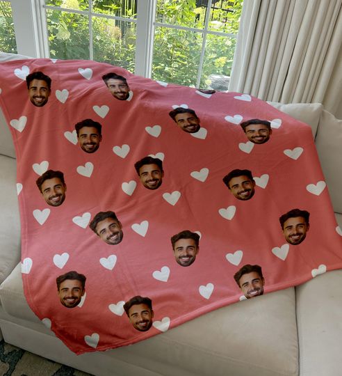 Discover Custom Face Blanket w/ Hearts, Custom Photo Blanket, Personalized Blanket