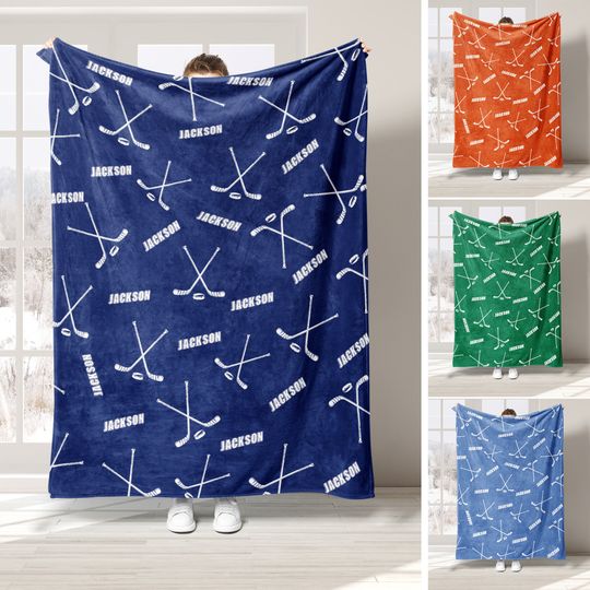 Discover Personalized Hockey Blanket, Custom Name Number Soft Fleece Blanket