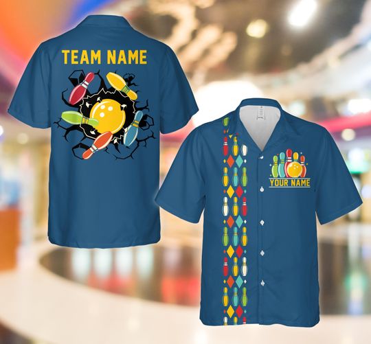 Discover Personalized Name Bowling Hawaiian Shirt, Custom Bowling Button Up Shirt
