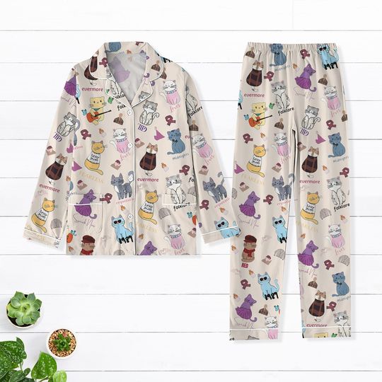 Discover Karma Is A Cat Eras Pajamas Set, Eras Cat Pajamas Kids, Swiftie Cat Pajamas