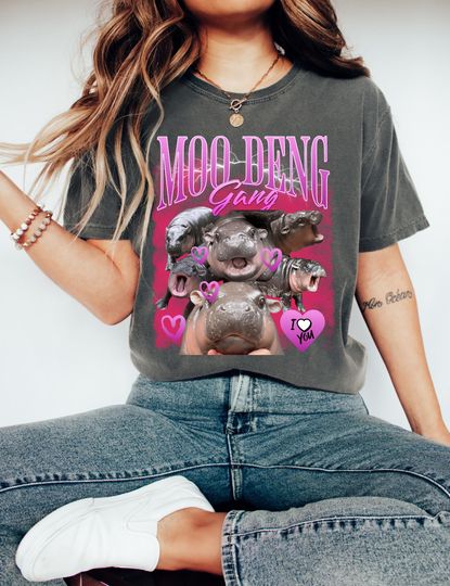 Discover Moo Deng Shirt, I Love Moo Deng Shirt, Moo Deng Bootleg Rap Tee