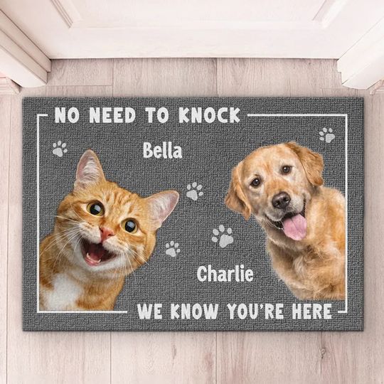 Discover Custom Photo No Need To Knock - Dog & Cat Personalized Custom Home Decor