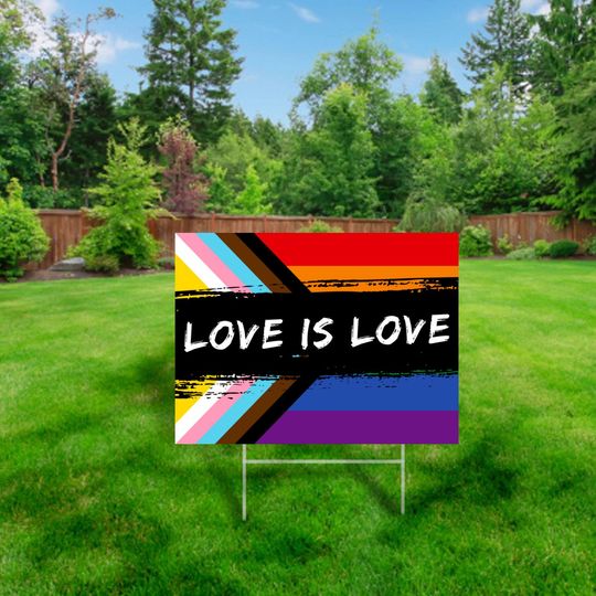Discover Love is Love Progress Pride Flag Yard Sign, Corrugated Plastic Yard Sign