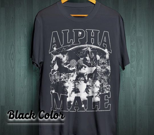 Discover Vintage Alpha Male Cats Shirt, Funny Unisex Tshirt, Relaxed Cotton Adult Tee Shirt
