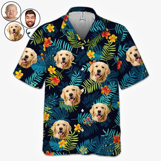 Discover Custom Photo Tropical Vibes Only - Family Personalized Face Custom Unisex Hawaiian Shirt