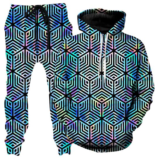 Discover Holographic Hexagon Psychedelic Vibrant 3D Graphic Print Hoodie Jogger Set