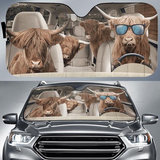 Discover Highland Cow Family Funny Car Auto Sun Shades, Car Accessories