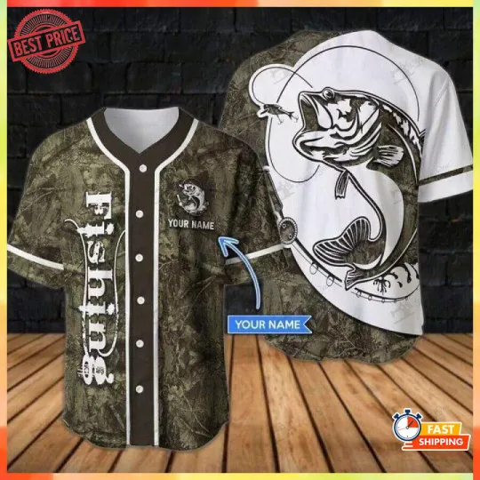 Discover Custom Fishing Camo Forest Pattern Baseball Jersey Custom Name