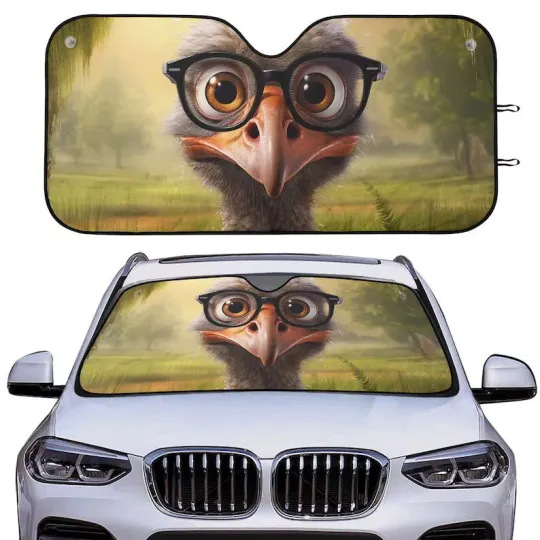 Discover Nerd Geek Ostrich Car Auto Sun Shade, Funny Ostrich Bird Windshield Sunshade Sum