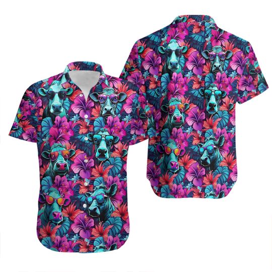 Discover Flower Cow Hawaiian Shirt, Cow Men Hawaiian Shirt