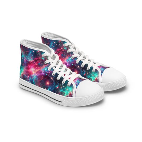 Discover Neon Space High Top Sneakers, Galaxy Print Shoes, Outer Space Sneaker