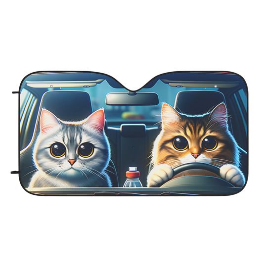 Discover Car Sun Shades - Funny Cats Driving Car, Cute Cat Lover Gift