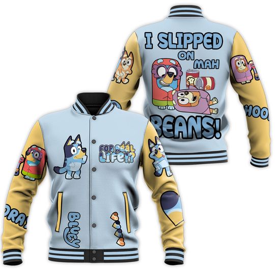 Discover Cartoon BlueyDad I Slipped On Mah Beans Baseball Jacket