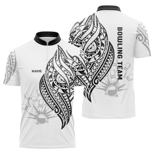 Discover White Tribal Custom Bowling Jerseys for Men, Custom Name Team Bowling Shirt