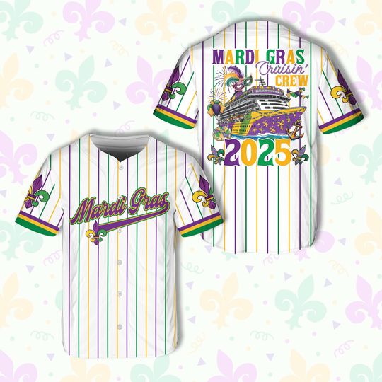 Discover Mardi Gras Cruise Crew 2025 Baseball Jersey, Fat Tuesday Mardi Gras Cruise Jersey