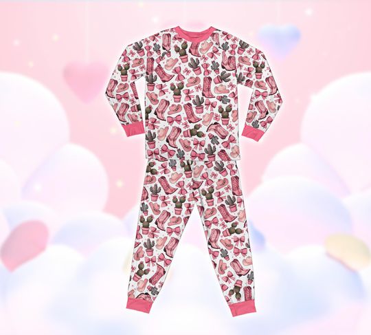 Discover Western Valentine Pajamas Set, Pink Cowgirl Hat Boots Valentines Pajama Set
