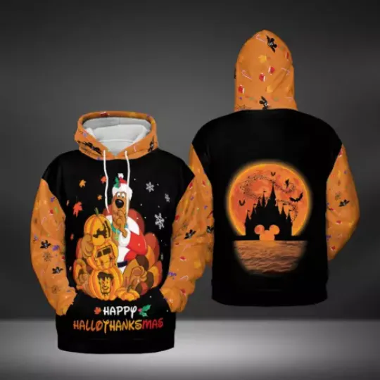 Discover Scooby Doo Happy Hallothanksmas Halloween Thanksgiving 3D Hoodie
