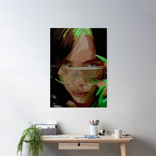 Discover Billie Eillish portrait with green hair and nails Poster