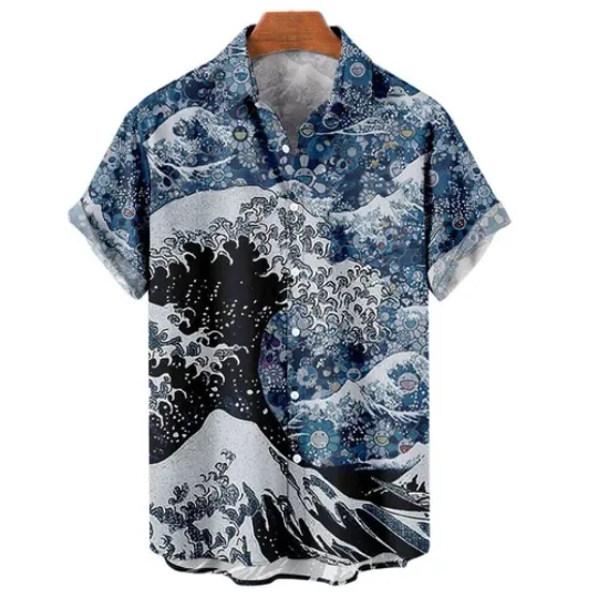 Discover Summer Mens Hawaiian Shirt 3D Printed Short Sleeved Lapel Beach Style Top