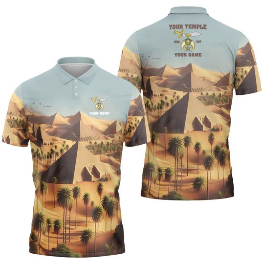 Discover Customized Noble Shriners Masonry Pyramid On The Desert Men's Polo Shirt