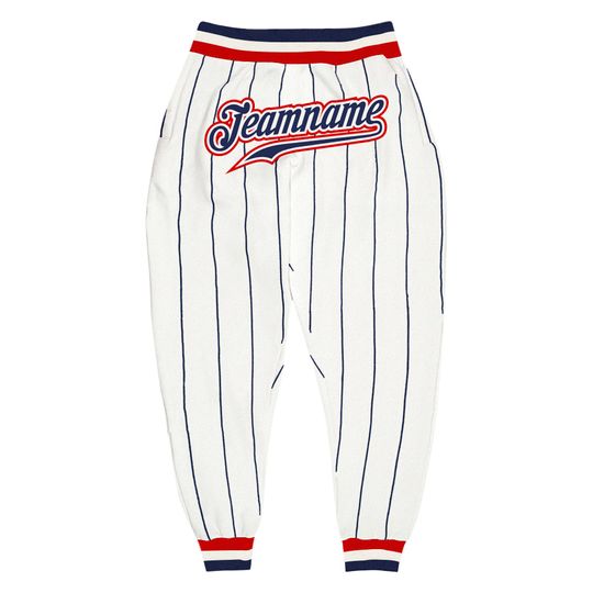 Discover Custom White Navy Pinstripe Navy-Red Sports Pants, Sports Fan Gift