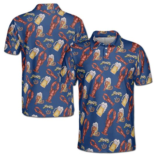 Discover Funny Blue Navy Beer Lobster and Pistachio Men's Polo Shirt