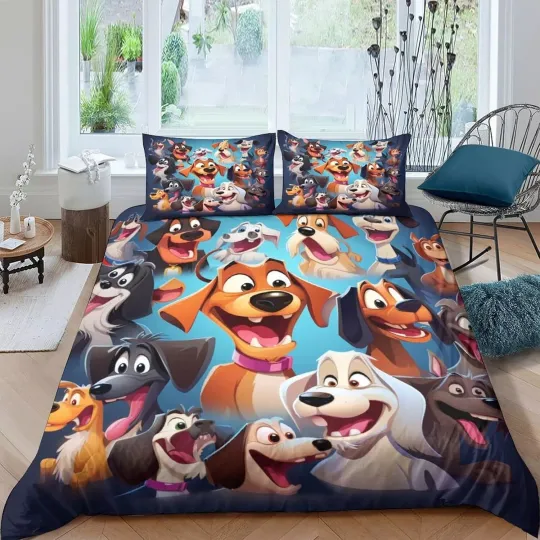 Discover Set Cartoon Dog Duvet Cover Set for 3D Printed