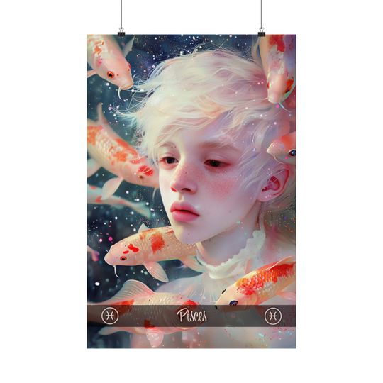 Discover Pisces Zodiac Poster with Title Border - Print -  Zodiac Series Art Print
