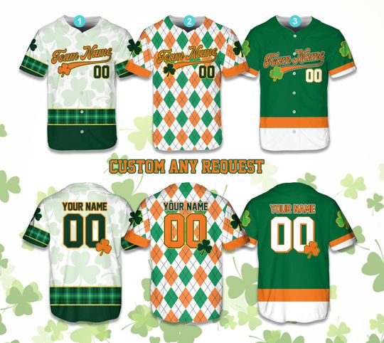 Discover Personalized Name St Patrick's Day Baseball Jersey, Custom Plaid Shamrock Jersey