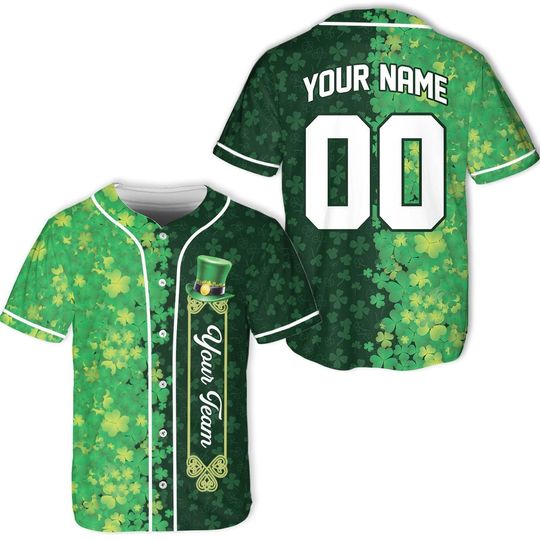 Discover Custom St Patrick's Baseball Jersey, Personalized Name Irish Shamrock Baseball Jersey