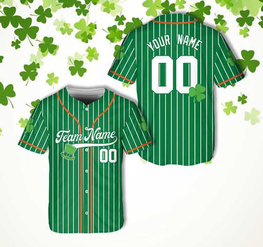 Discover Personalized Name St Patrick's Day Baseball Jersey, Custom Color Shamrock Jersey