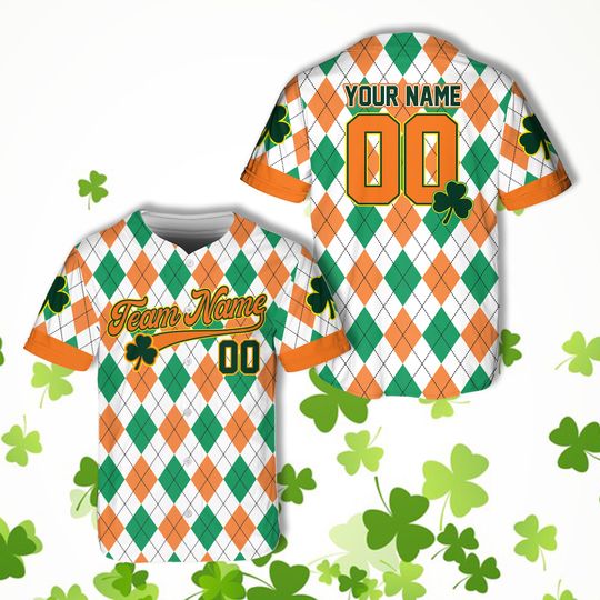 Discover Personalized Name St Patrick's Day Baseball Jersey, Custom Plaid Shamrock Jersey