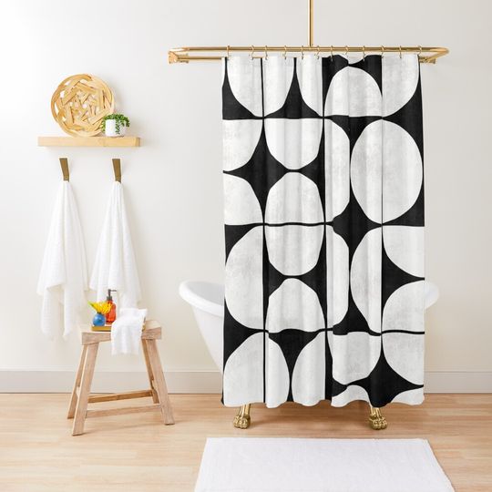 Discover Mid-Century Modern Pattern - Black and White Concrete Shower Curtain