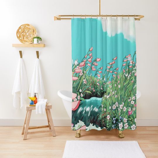 Discover Anime Flowers in the river Scenery Shower Curtain